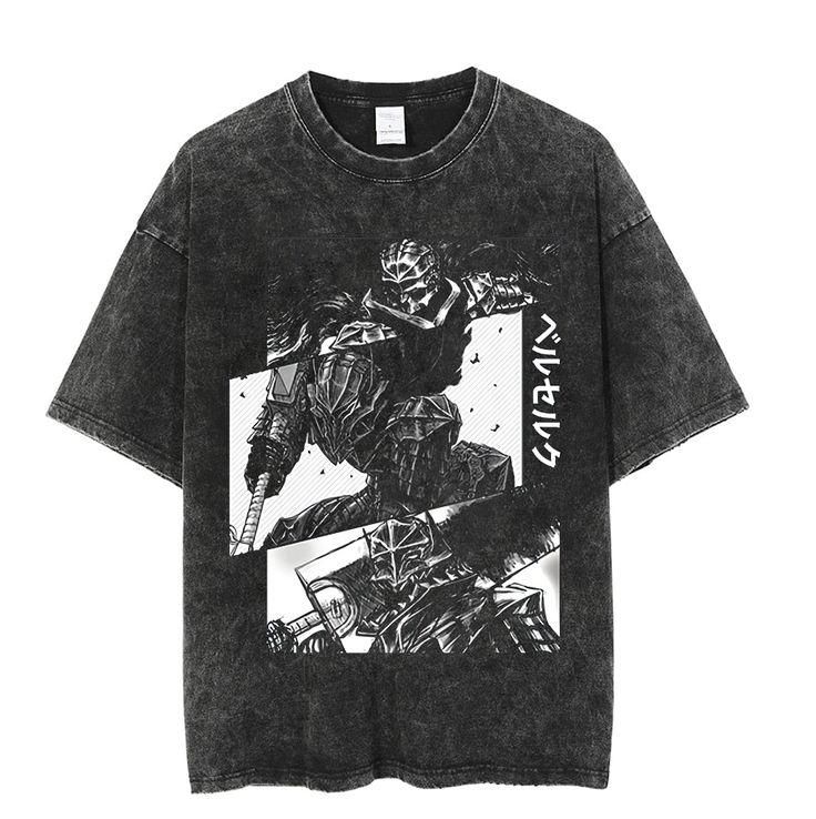 Men’s Black Washed T-Shirt with Berserk Manga Print | Classic Fit, Japanese Anime Streetwear