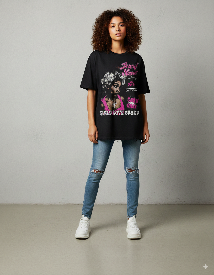 “Money Doll Tee” – Unisex Y2K Graphic Tee | Kids & Adult Sizes | 100% Cotton | Harajuku Streetwear