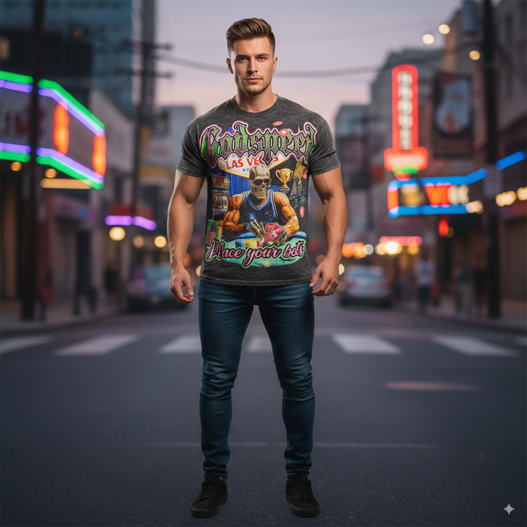 Vintage Graphic"Skull Gambler" Tops Wash Tshirt streetwear, Y2K style Casual Cotton Classic Crewneck DesignTees