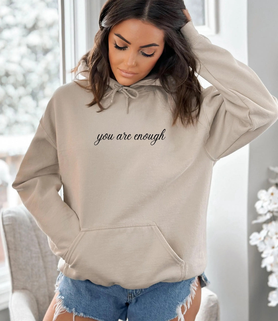 "You Are Enough" Inspirational Hoodie – Positive Message Oversized Unisex Streetwear