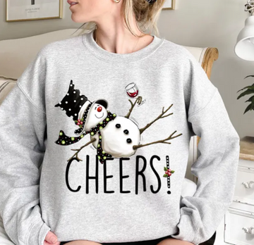 Funny Snowman Christmas Sweatshirt – Cheers! Holiday Pullover with Wine Glass Graphic