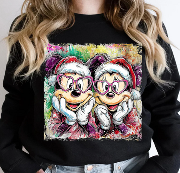 Cute Christmas Couple Sweatshirt – Festive Cartoon Graphic Pullover for Women and Men