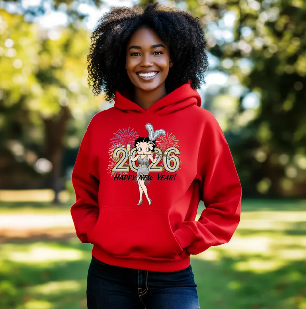 2026 Happy New Year Hoodie – Festive Fireworks Pullover for Women and Men