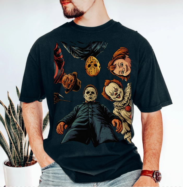Halloween Horror Villains T-Shirt – Scary Movie Characters Graphic Tee for Men & Women &Kid