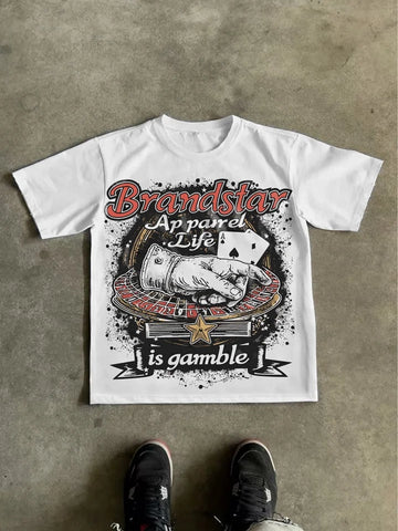 Life's A Gamble Graphic Tops Tshirt streetwear, Y2K style Casual Cotton Classic Crewneck DesignTees