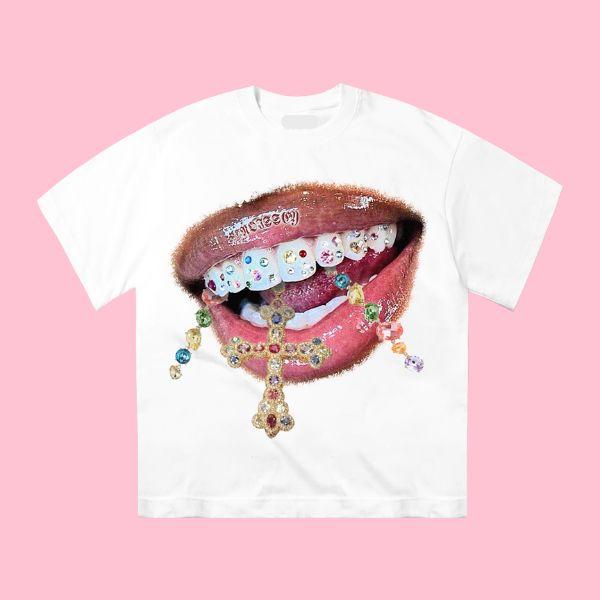 “Diamond Teeth ” – Unisex Y2K Graphic Tee | Kids & Adult Sizes | 100% Cotton | Harajuku Streetwear