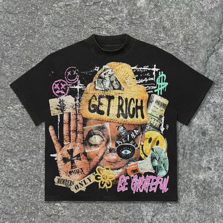 “Get Rich Abstract Portrait ” – Unisex Y2K Graphic Tee | Kids & Adult Sizes | 100% Cotton | Harajuku Streetwear