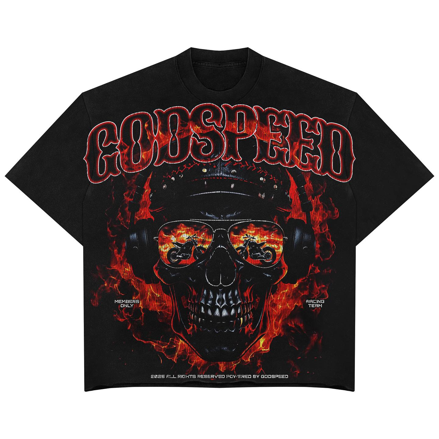 Y2K Streetwear Classic Fit Graphic T-Shirt – Godspeed Skull Flame Print