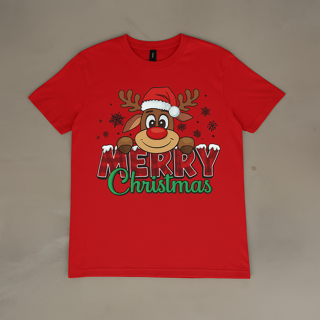 Merry Christmas Reindeer T-Shirt – Cute Holiday Graphic Tee for Family