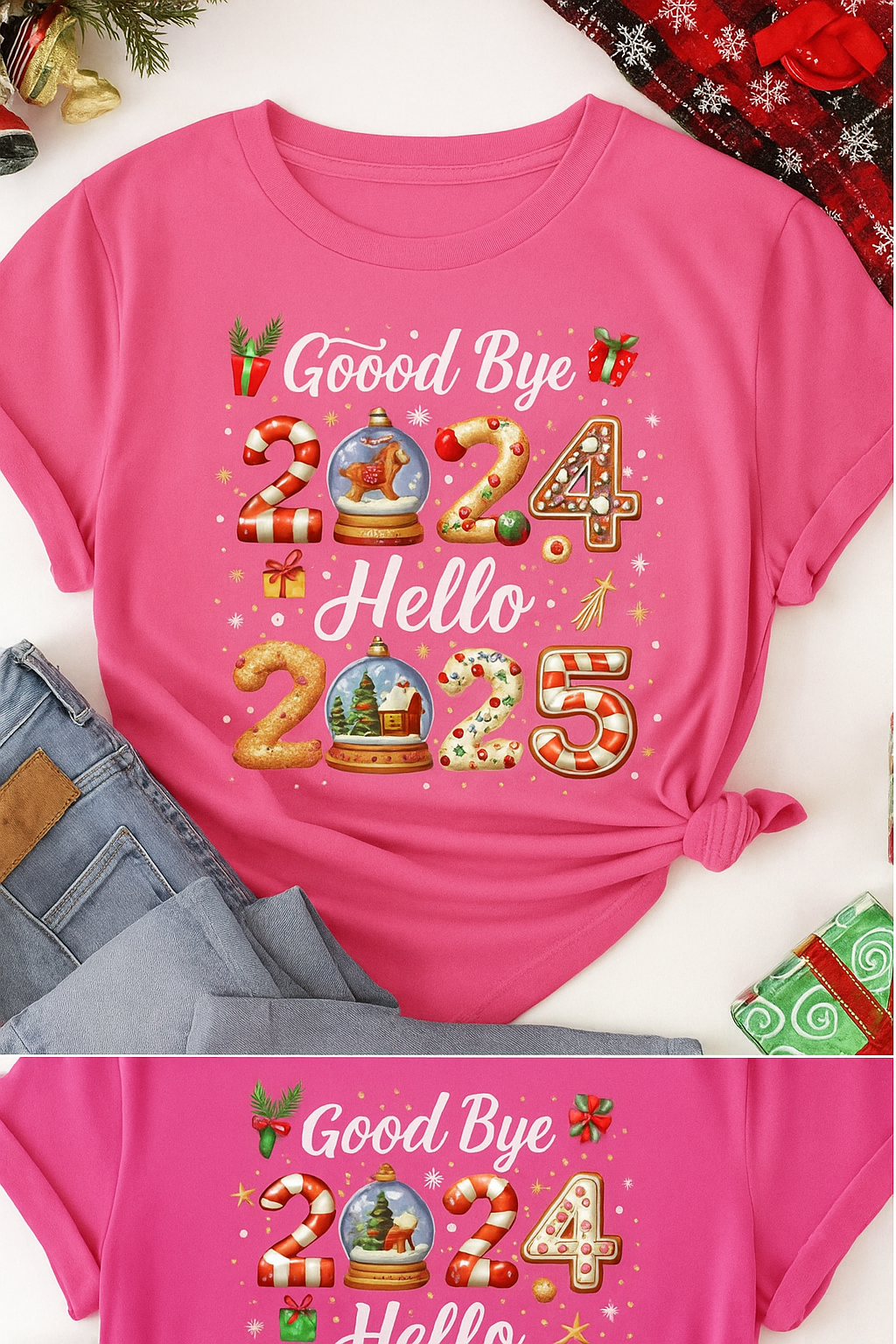 Goodbye 2024 Hello 2025 Christmas T-Shirt – Festive New Year Holiday Tee