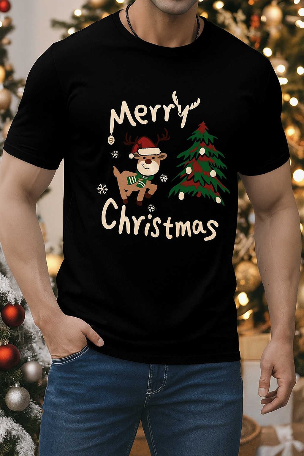 Red Merry Christmas Reindeer T-Shirt – Festive Holiday Tee for Men and Women