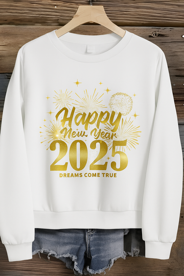 Happy New Year 2025 Sweatshirt – Festive Gold Fireworks Pullover