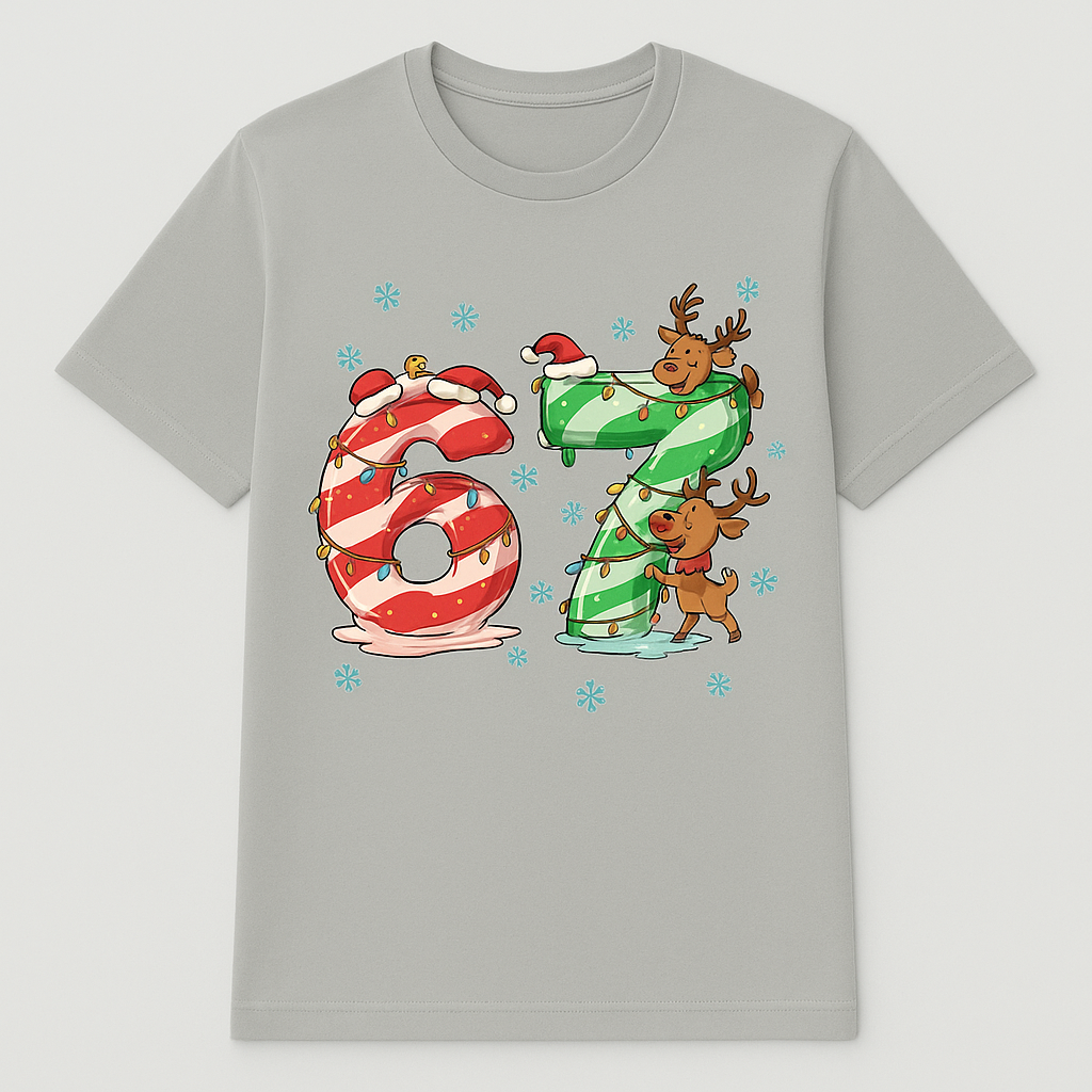 67 Christmas Reindeer T-Shirt – Festive Candy Cane Holiday Tee