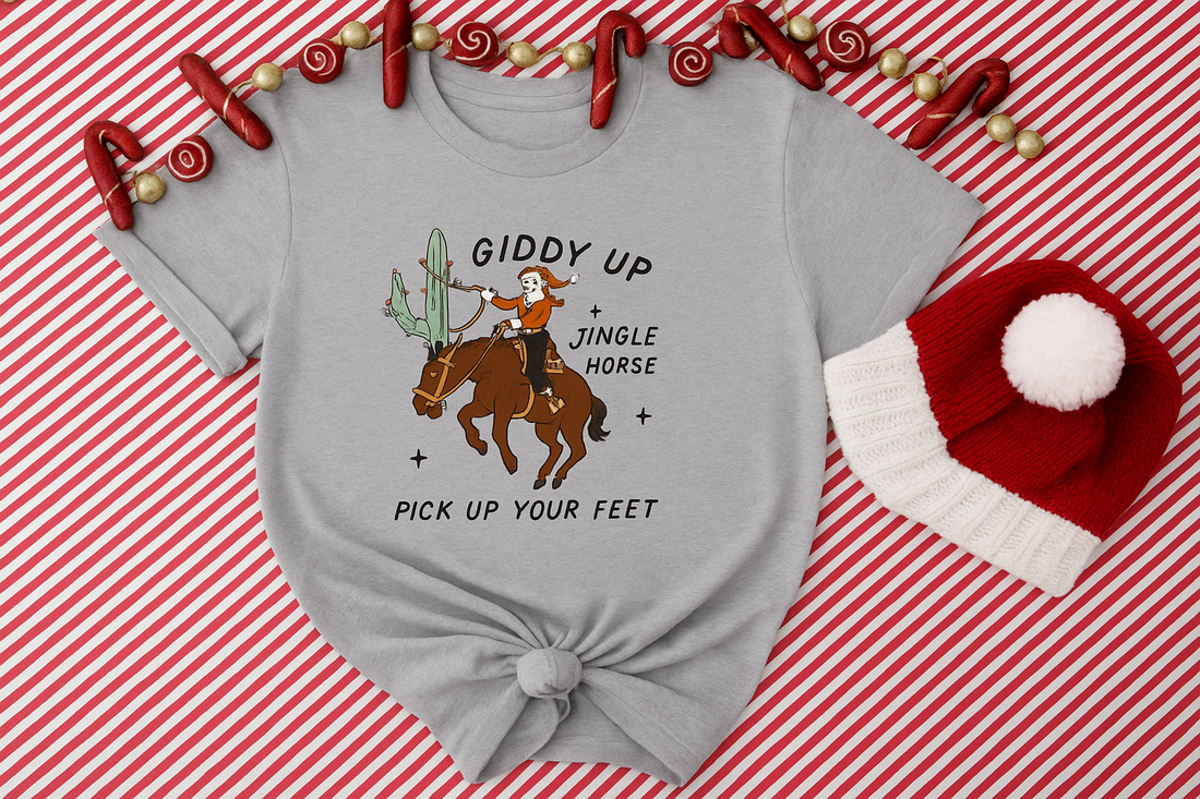 Giddy Up Jingle Horse Christmas T-Shirt – Western Cowboy Holiday Tee