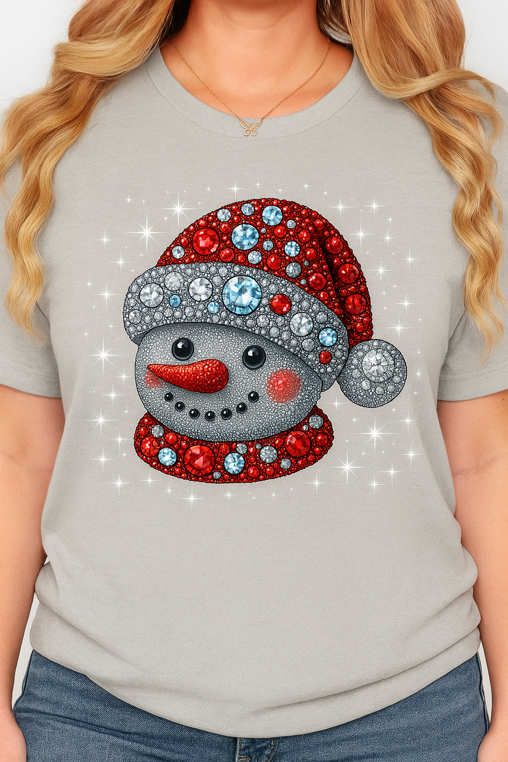Rhinestone Snowman Christmas T-Shirt – Sparkly Holiday Winter Bling Tee