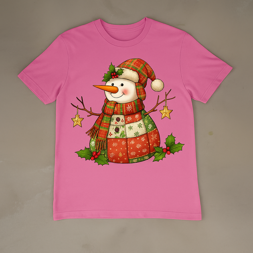 Patchwork Snowman Christmas T-Shirt Cute Holiday Winter Graphic Tee