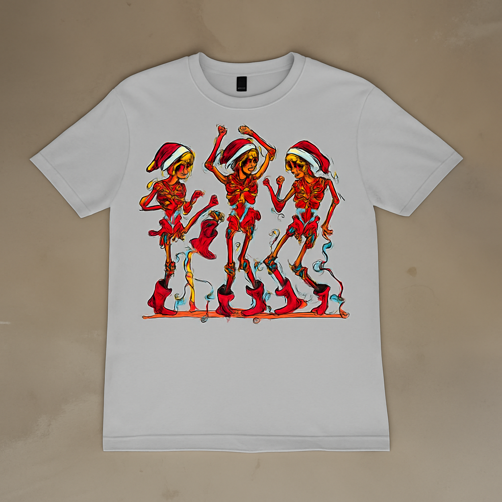 Dancing Skeleton Christmas T-Shirt – Funny Holiday Lights Graphic Tee