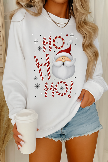 Ho Ho Ho Santa Face Christmas Sweatshirt – Candy Cane Holiday Pullover for Women and Men