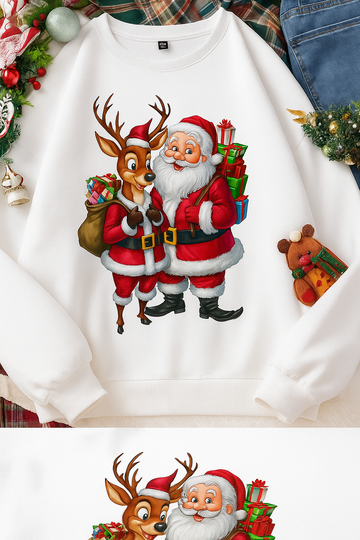 Santa and Reindeer Christmas Sweatshirt – Festive Holiday Pullover for Cozy Winter Days