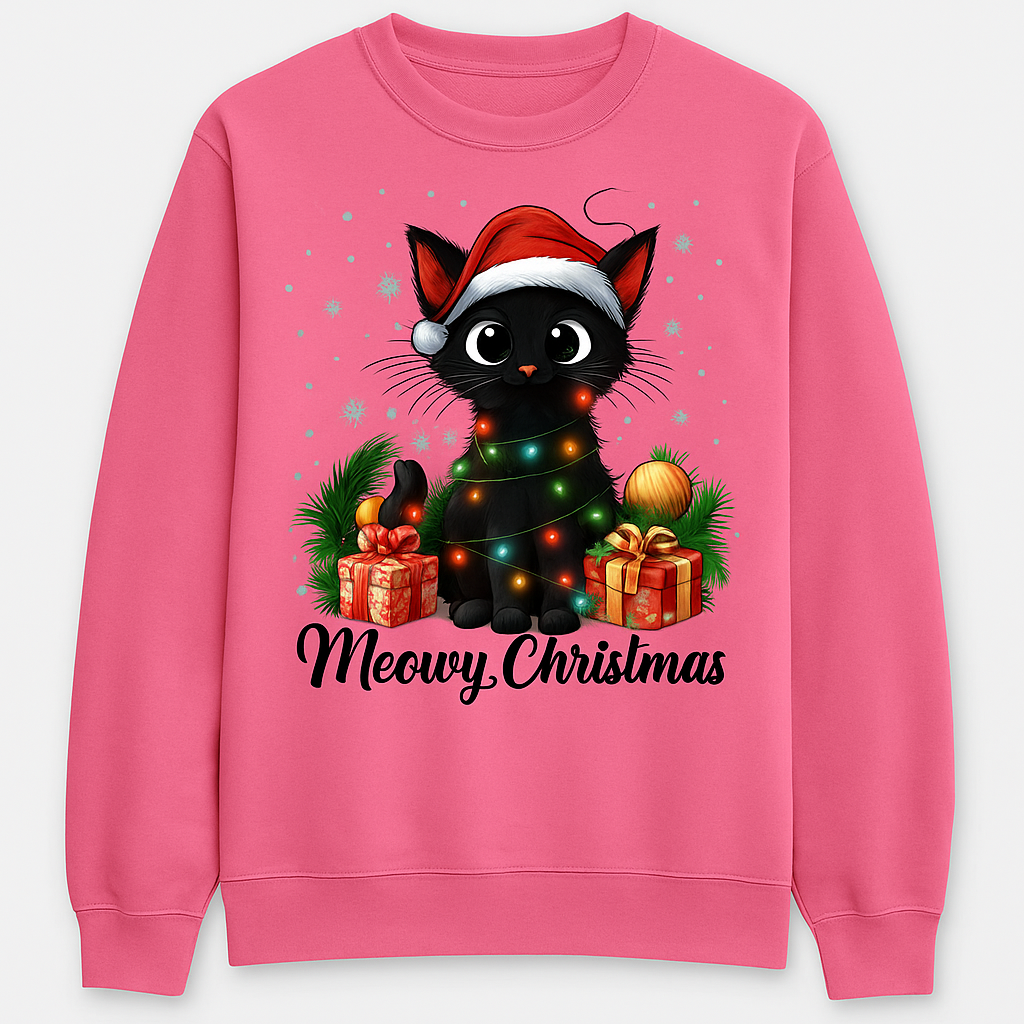 Meowy Christmas Cat Sweatshirt – Cute Holiday Pullover for Cat Lovers