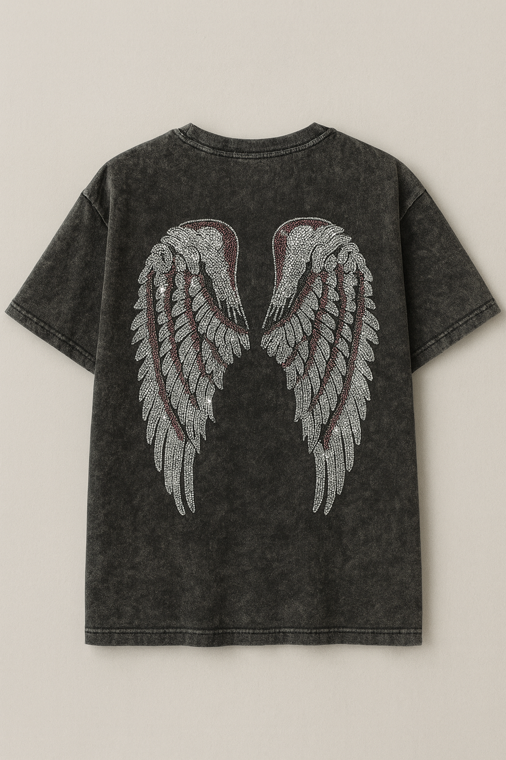 Summer Women's Fun Print Hip-Hop Wings Personalized Pattern Print Street, Clothing Women's Clothing, Short-Sleeved Washed Women's T-Shirt