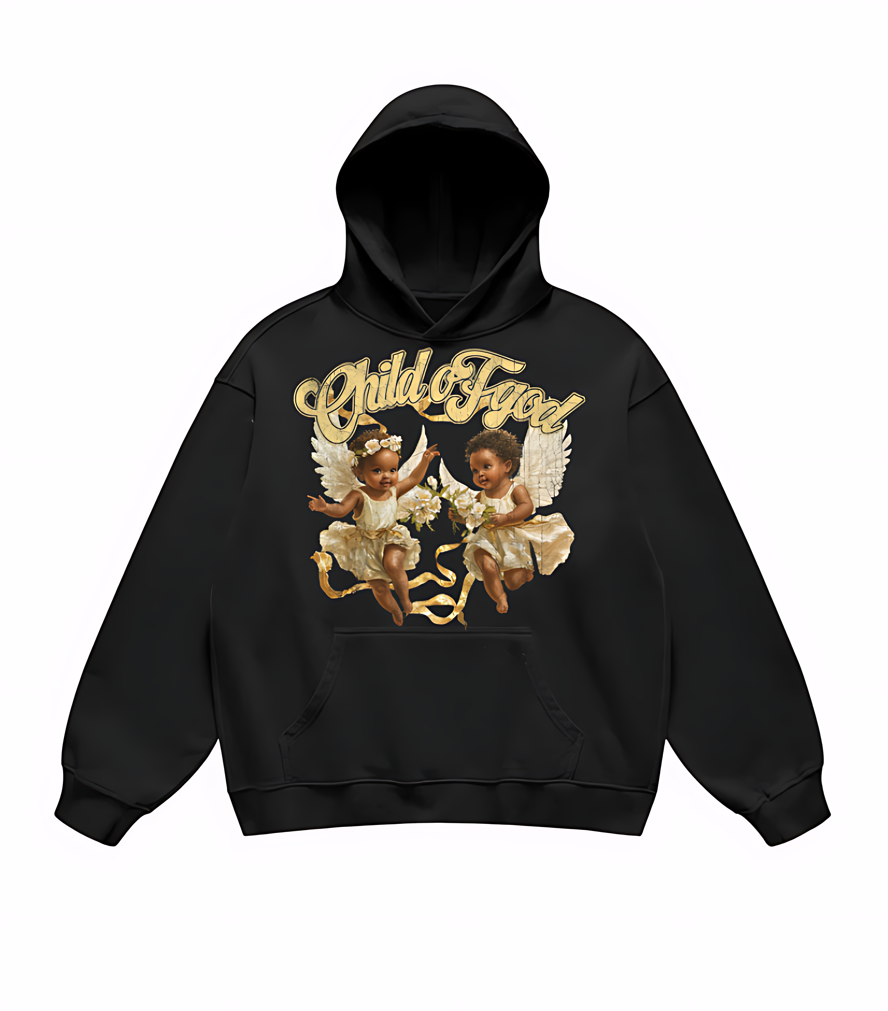 Child Of God Angel Hoodie – Vintage Cherub Graphic Black Unisex Pullover