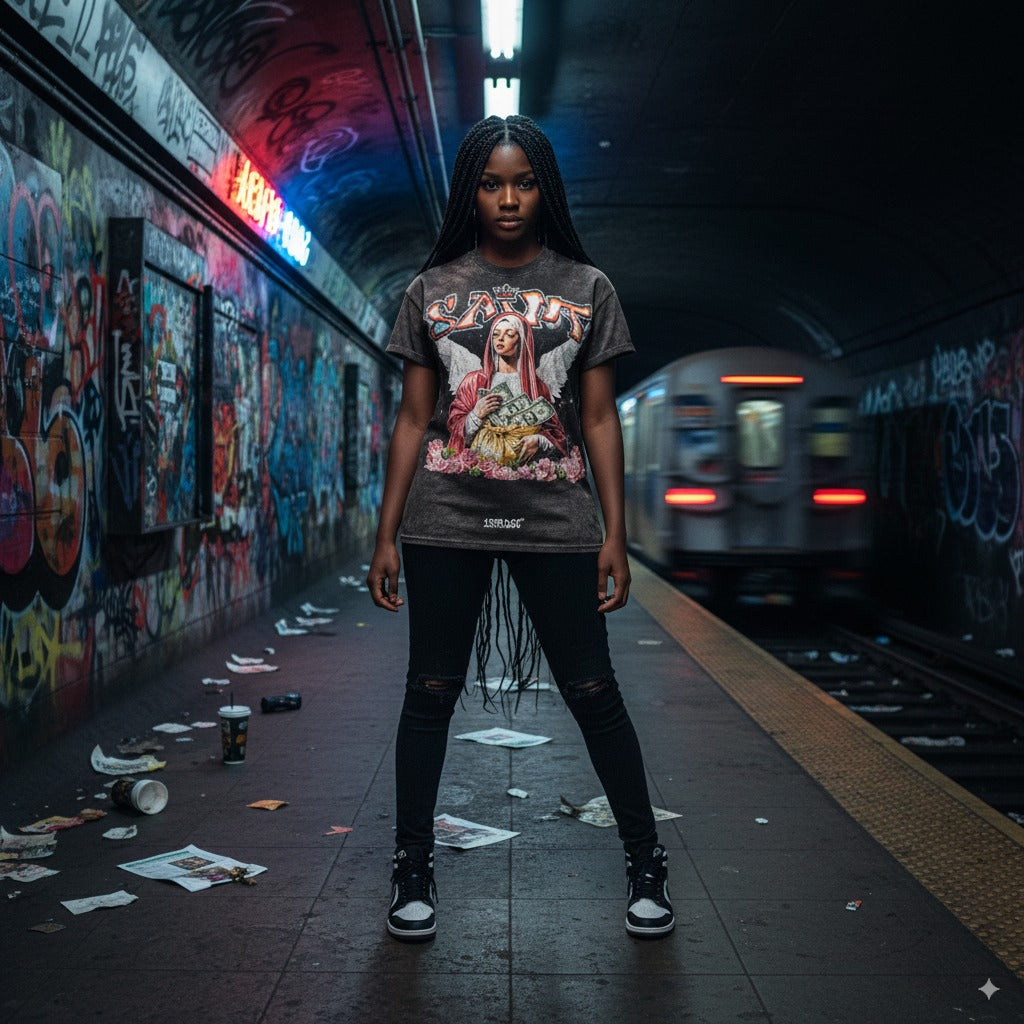 Y2K Streetwear Classic Fit Graphic T-Shirt – Saint Money Print for Women