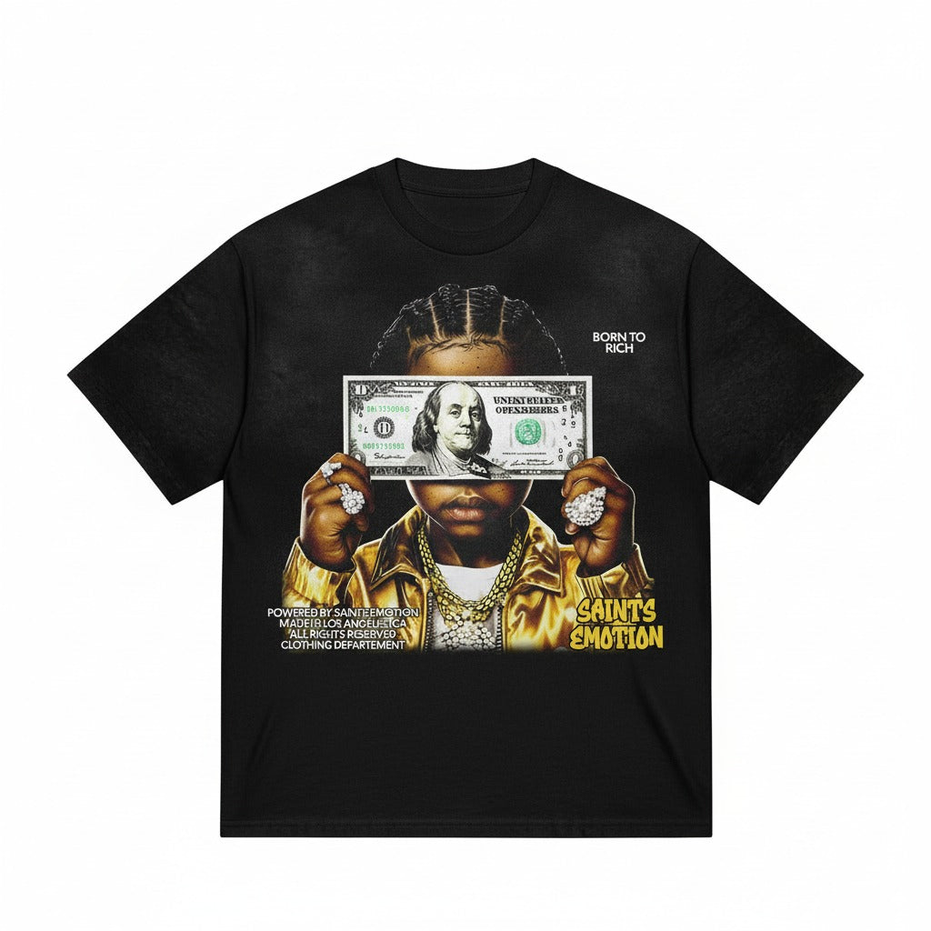 Vintage Graphic"Born to Rich" Tops Tshirt streetwear, Y2K style Casual Cotton Classic Crewneck DesignTees