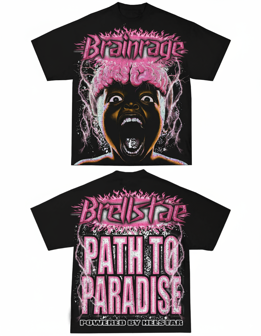Y2K Graphic "Brainrage: Path to Paradis" Personalize Printed Tshirt Casual Cotton Crewneck Sleeve Top Womenswear