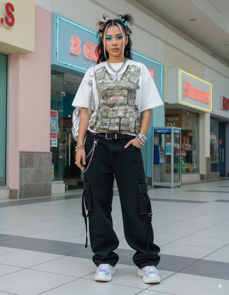 “Tactical Illusion” – Unisex Y2K Graphic Tee | Kids & Adult Sizes | 100% Cotton | Harajuku Streetwear