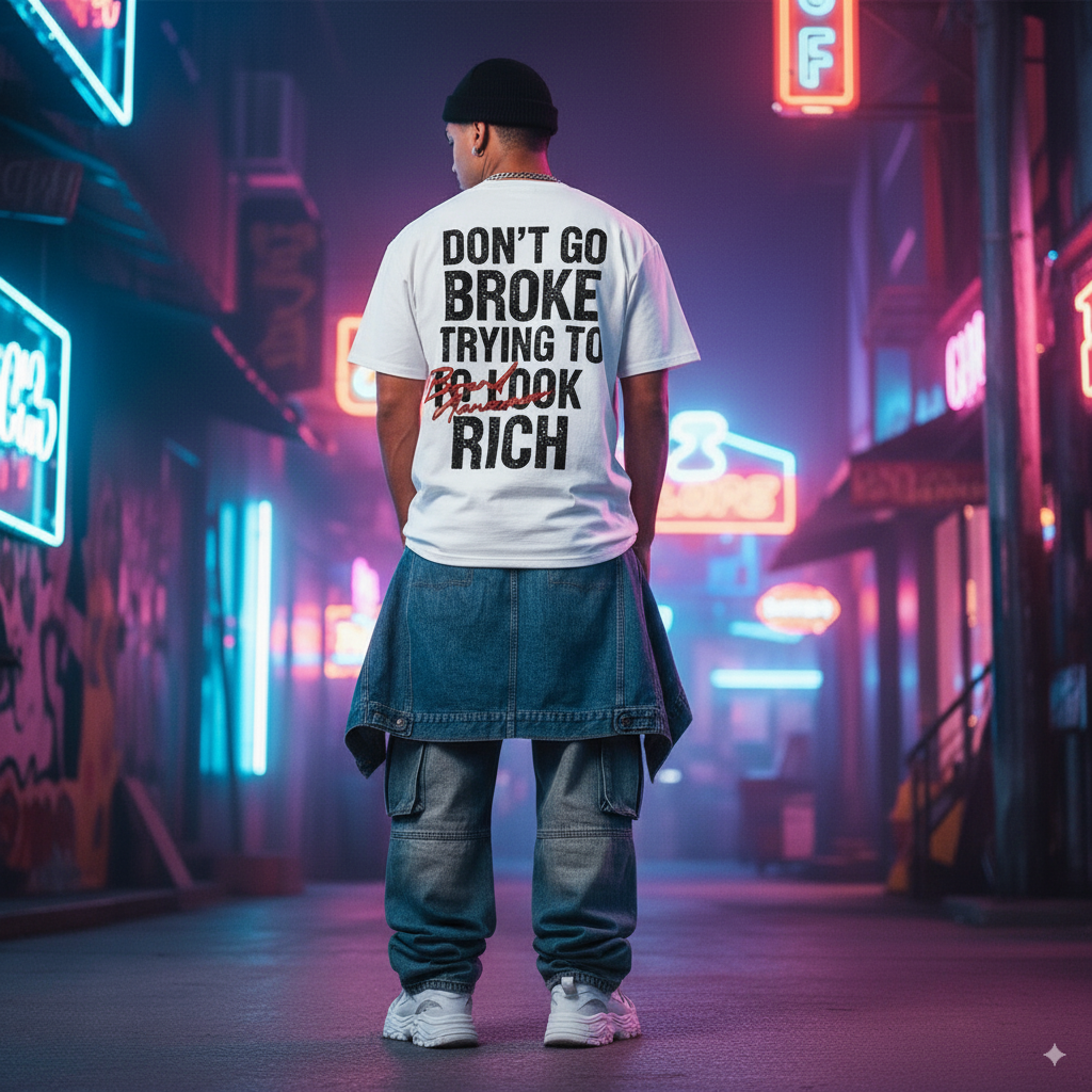 “Don't Go Broke, Tring To Look Rich” – Unisex Y2K Graphic Tee | Kids & Adult Sizes | 100% Cotton | Harajuku Streetwear