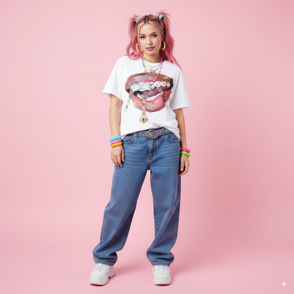 “Diamond Teeth ” – Unisex Y2K Graphic Tee | Kids & Adult Sizes | 100% Cotton | Harajuku Streetwear