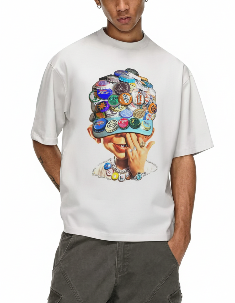 "Bottlecap Boy” – Unisex Y2K Graphic Tee | Kids & Adult Sizes | 100% Cotton | Harajuku Streetwear
