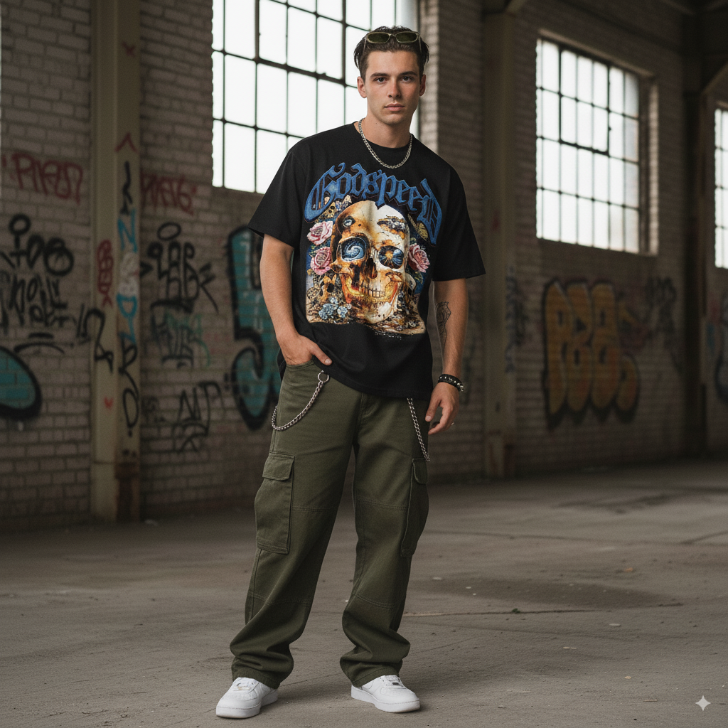 “Floral Skull Street Tee” – Unisex Y2K Graphic Tee | Kids & Adult Sizes | 100% Cotton | Harajuku Streetwear