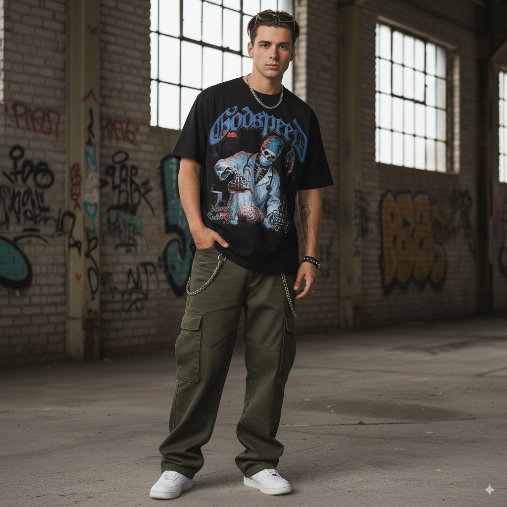 “Skeleton Scientist Tee” – Unisex Y2K Graphic Tee | Kids & Adult Sizes | 100% Cotton | Harajuku Streetwear