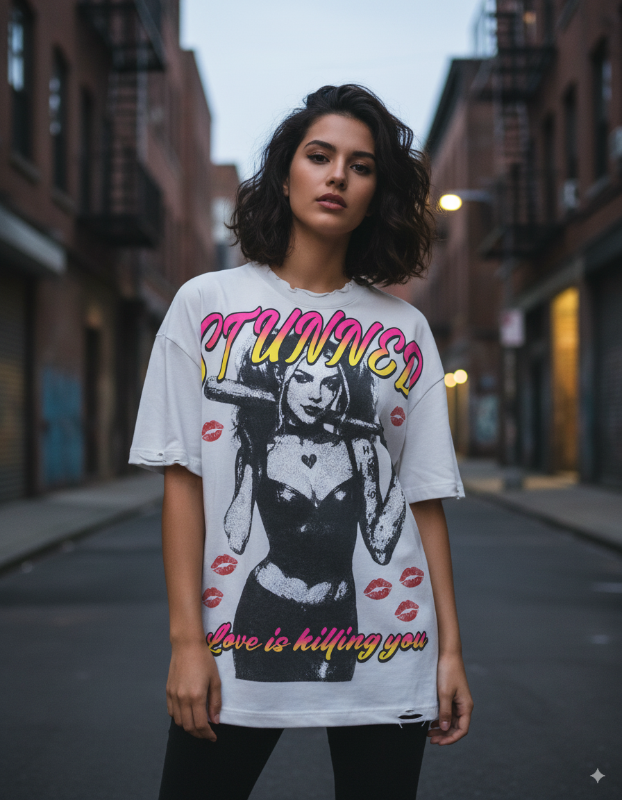 “Stunned Rebel Tee” – Unisex Y2K Graphic Tee | Kids & Adult Sizes | 100% Cotton | Harajuku Streetwear