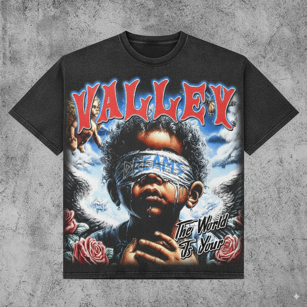 “Dreams of the Valleys” – Unisex Y2K Graphic Tee | Kids & Adult Sizes | 100% Cotton | Harajuku Streetwear