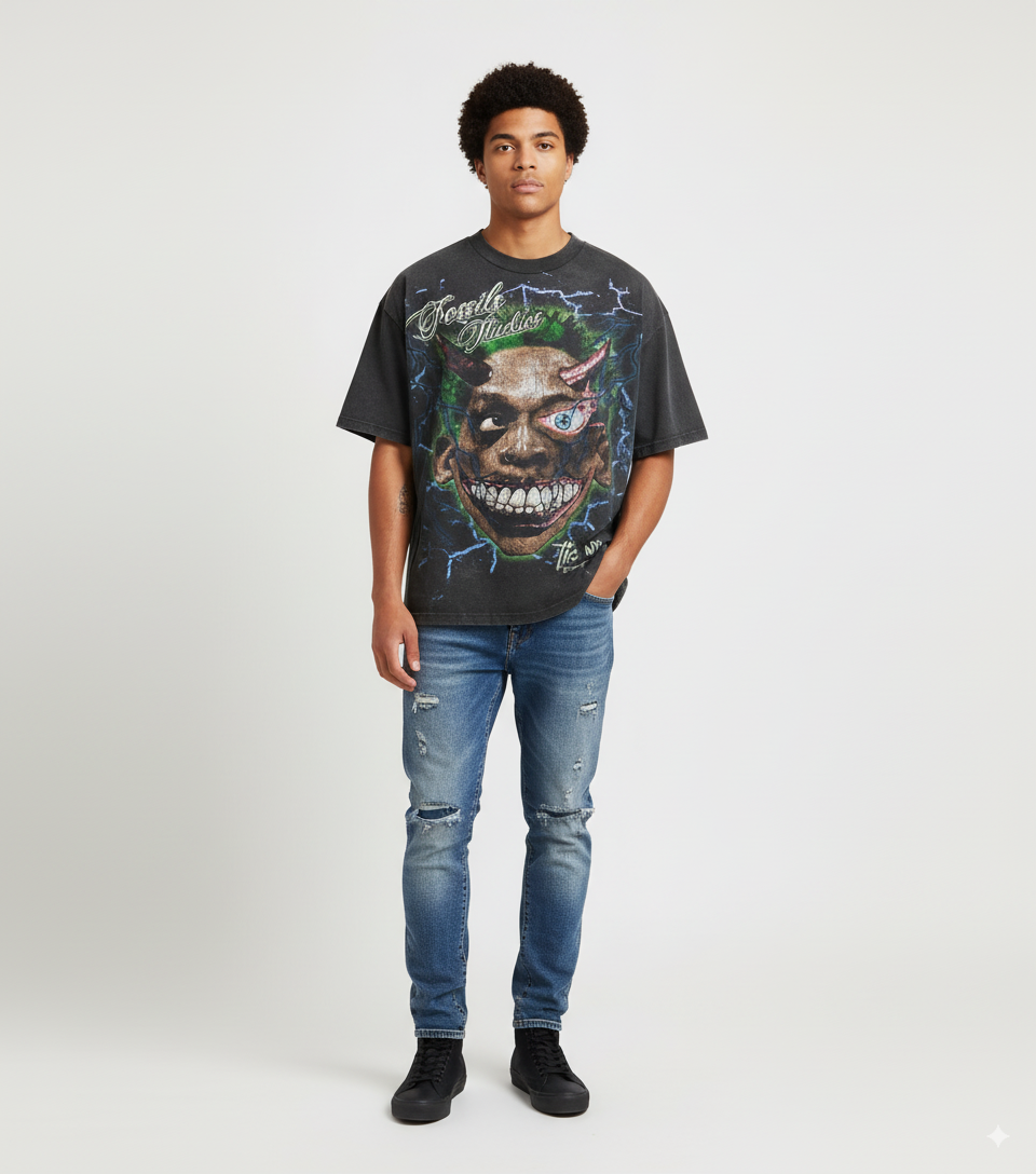 “Devil Grin Tee” – Unisex Y2K Graphic Tee | Kids & Adult Sizes | 100% Cotton | Harajuku Streetwear