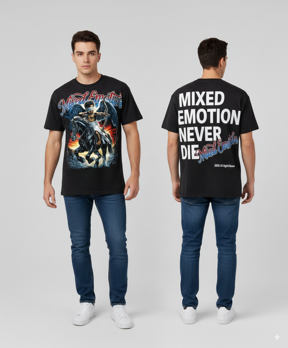 "Mixed Emotion Rider Tee– Unisex Y2K Graphic Tee | Kids & Adult Sizes | 100% Cotton | Harajuku Streetwear