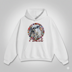 Fashion Peace In War Print Graphic Loose Hoodie