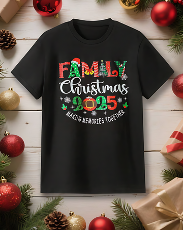 Men's Casual Comfortable 2025 Christmas Lights Letter Print Short Sleeve Crew Neck T-Shirt