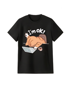 Men’s Cartoon Cat Graphic T-Shirt – Funny “I’m OK” Loose Fit Casual Tee