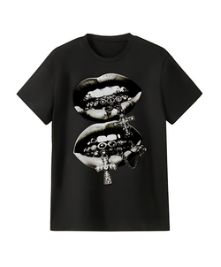 Men's Lip Print Crew Neck Short Sleeve Casual  Loose T-Shirt