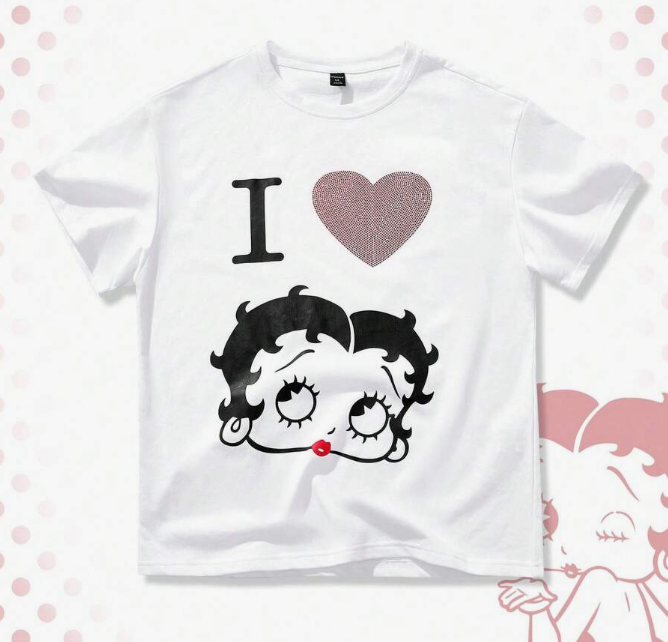 Men’s White Graphic T-Shirt – I Love Cartoon Print Tee, Casual Short Sleeve Streetwear