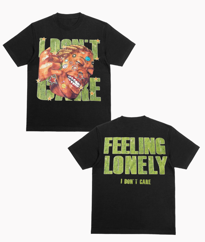 Men's Young Street Style INS Item Oversized Front And Back Graphic Print Hip-Hop Street Funny Face Letter Pattern Small Stand Collar Short Loose-Fit Black Short Sleeve T-Shirt Oversized Graphic