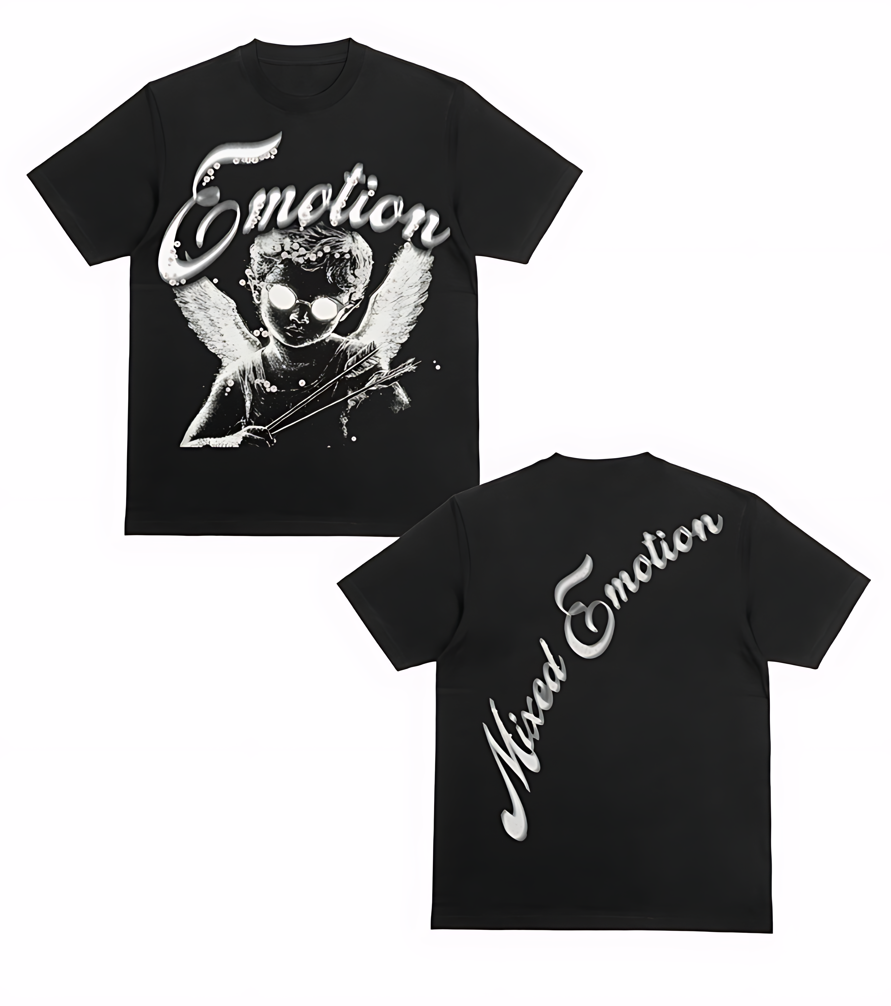 Mixed Emotion Pearl Graphic Tee – Black Angel Streetwear T-Shirt