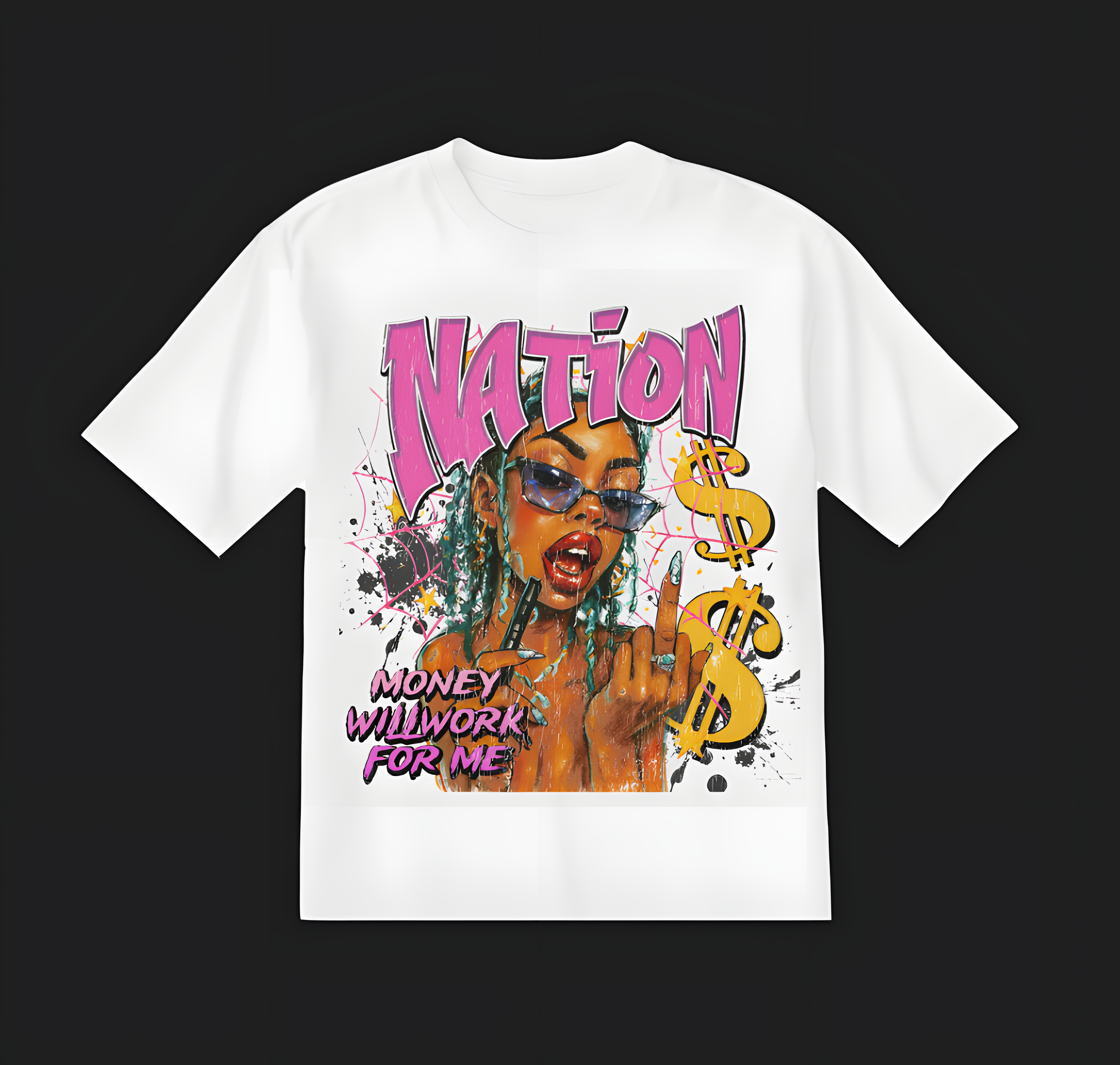 Nation Money Will Work For Me Graphic T-Shirt – Y2K Streetwear Oversized Tee