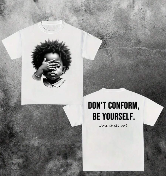 Streetwear Creative Hip Hop Be Yourself Print Oversized White T-Shirt