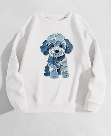 Vintage Patchwork Dog Graphic Print Sweatshirt, Women's Casual Crew Neck Long Sleeve Pullover Top, Suitable For Everyday Wear Fall