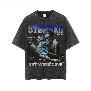 Vintage Graphic"Art Work Love" Tops Tshirt streetwear, Y2K style Casual Cotton Classic Crewneck DesignTees Wash T-shirt